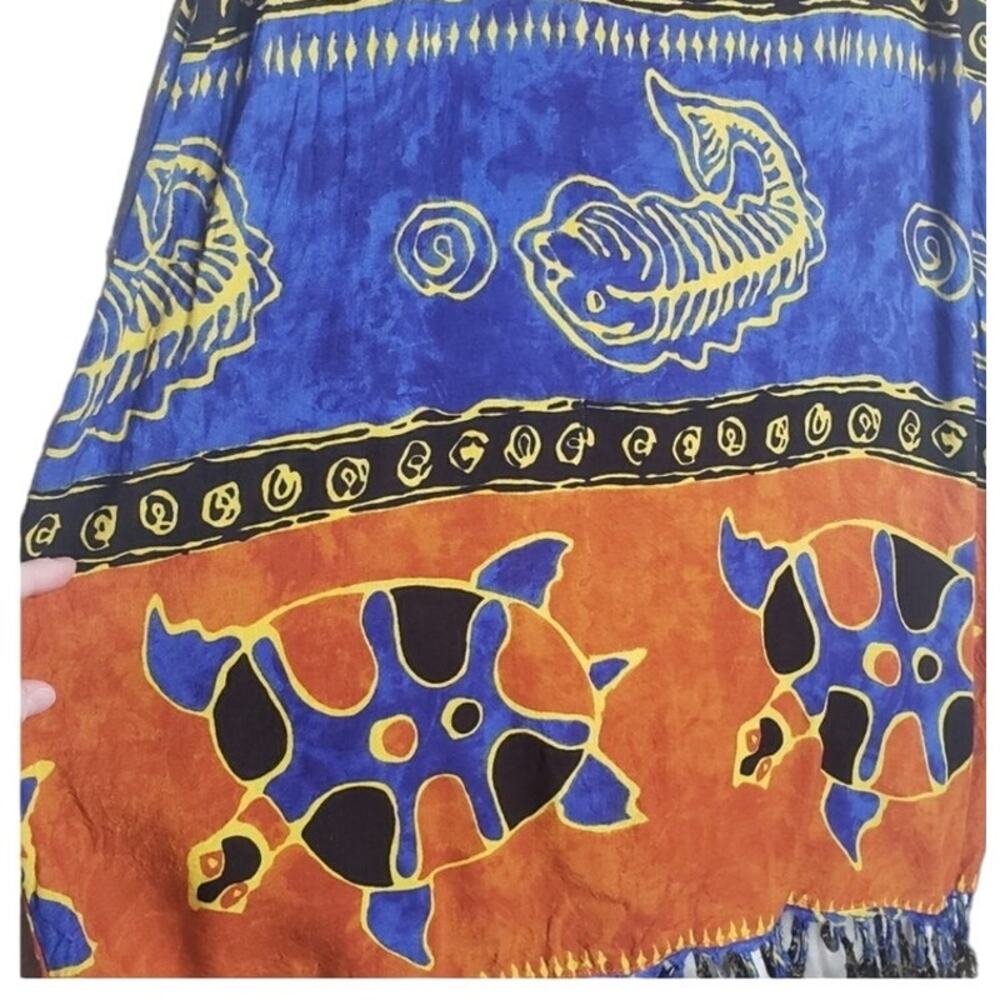 IN Gear Sleeveless Fringe Hem Tropical Dress, Sea Turtles, Size Large, Vintage - Picture 7 of 8